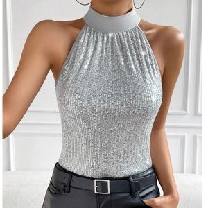 Luxe Sequin Halter Party Evening Holiday Top